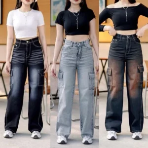 Celana cargo baggy jeans highwaist retro whiskers unisex celana kulot gombrong cargo premium tebal