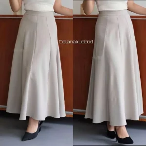 Haruka Skirt - Korean Loose Maxi Skirt Rok Wanita Anti Kusut Polyester - Rok Flare Wanita - Rok Basik Polos - Maxi Skirt Rok Mayung