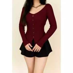 VIRGO CROP TOP / Atasan wanita Korean style top baju knit lengan panjang basic long sleeve